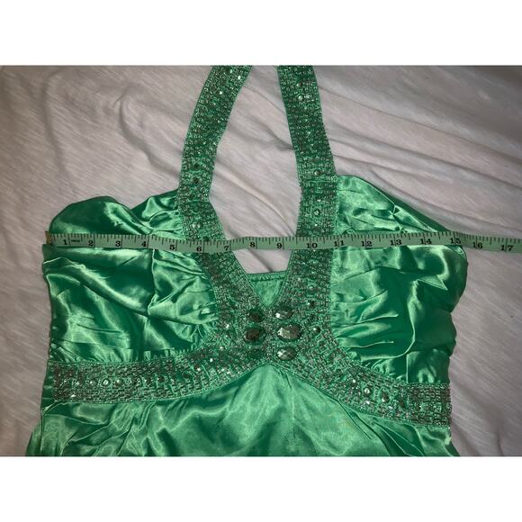 Y2k Green Satin Halter Top Size Medium Bejeweled Neck DEADSTOCK - Picture 7 of 7